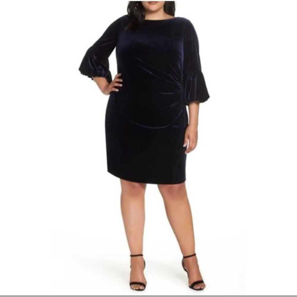 Eliza J Bubble Sleeve Scoop Back‎ Dress Holiday Velvet Blue Size 12
